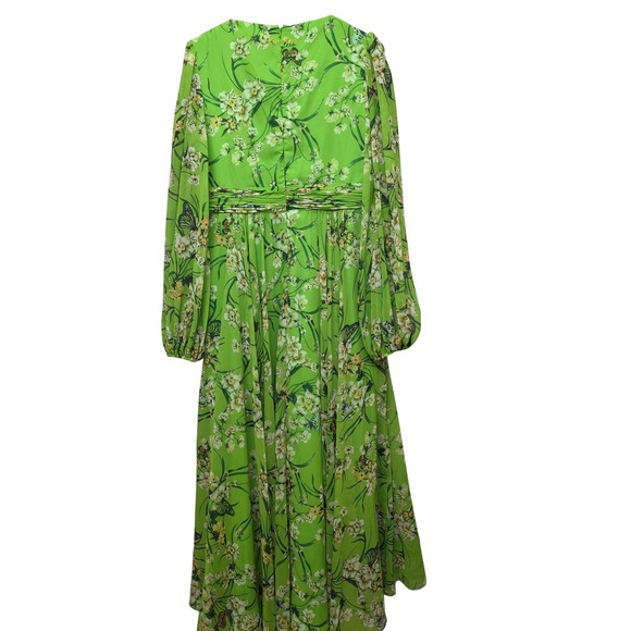 Ieena Mac Duggal Green Floral Chiffon V-Neck Maxi Dress Gown Size 14 Romantic - Picture 13 of 16